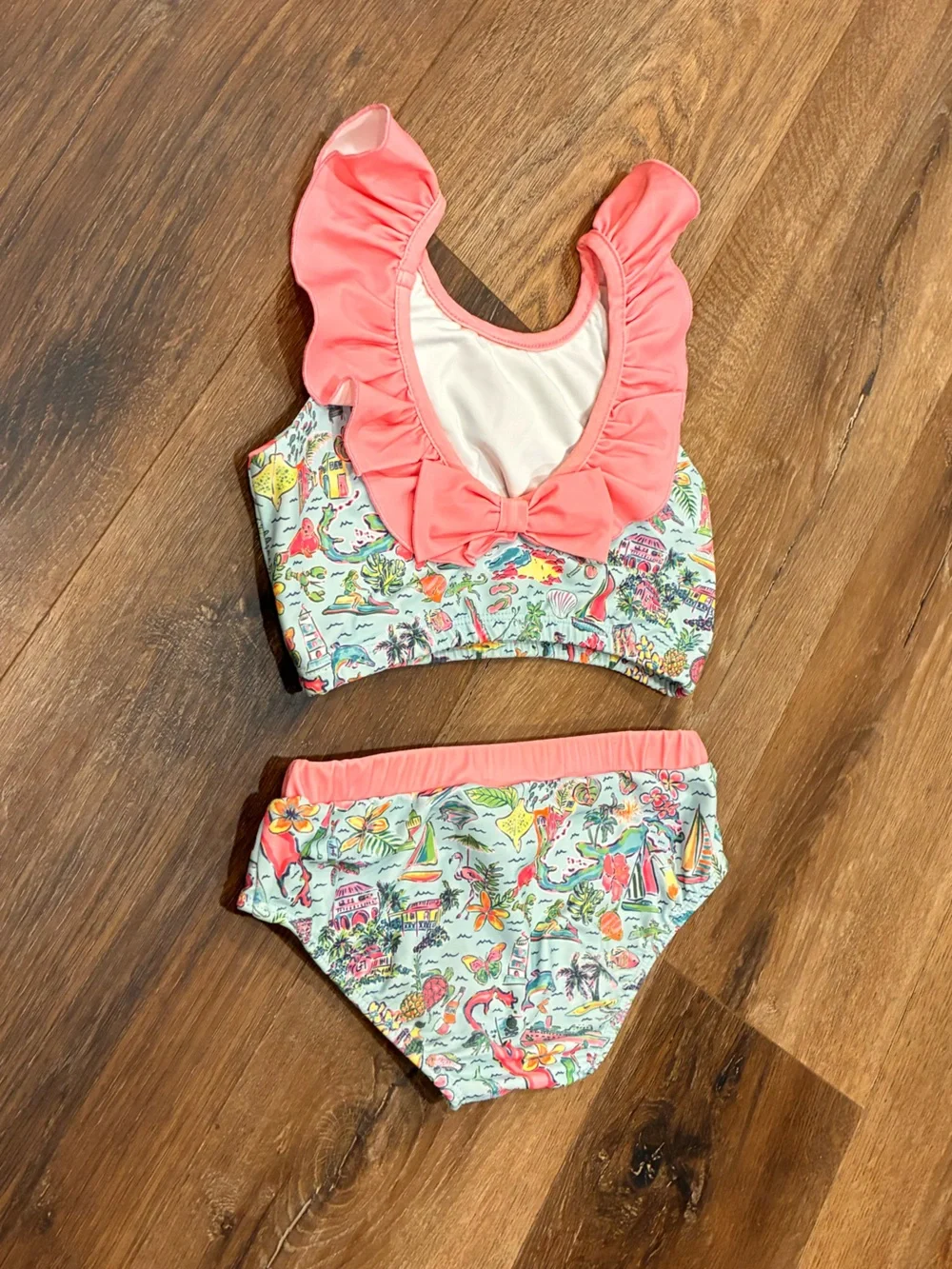 Southern Smocked Co Two Piece Tropical Swimsuit Ruffle Beach Vacation 5 Girl